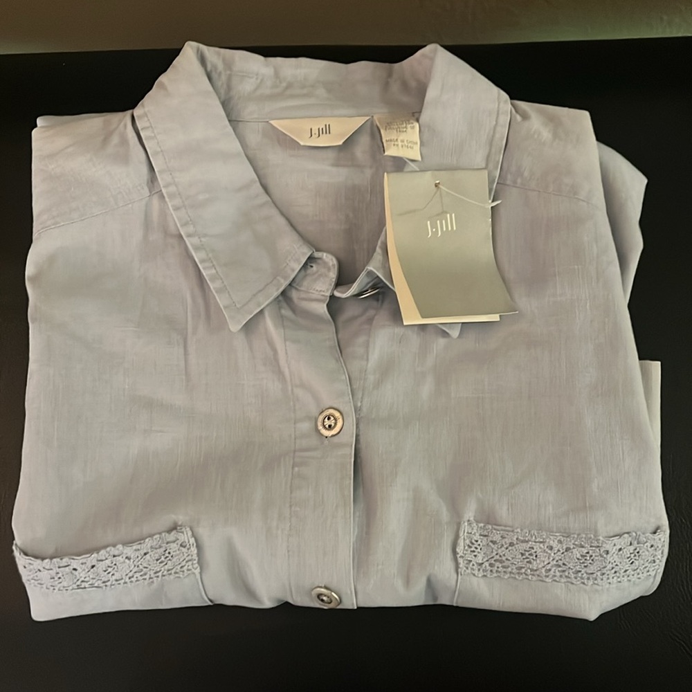 NWT J. Jill Breeze Blue Linen Button Down Shirt Dress